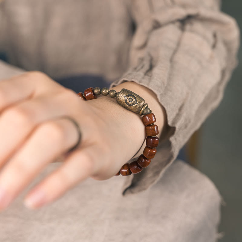 BWOOOH Bone Beads Dzi Shape Copper Cone Pendant Strength Bracelet