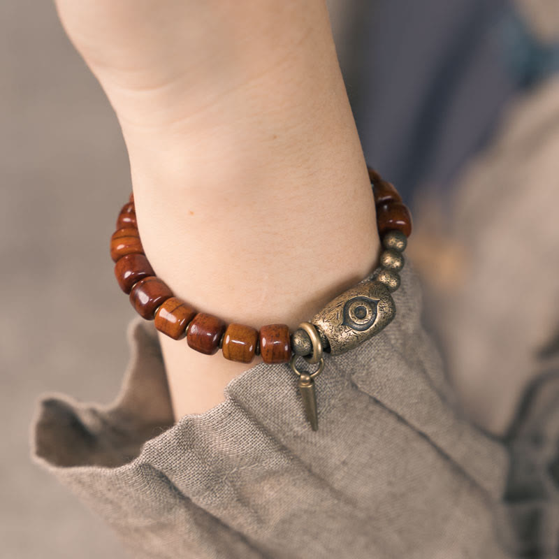BWOOOH Bone Beads Dzi Shape Copper Cone Pendant Strength Bracelet
