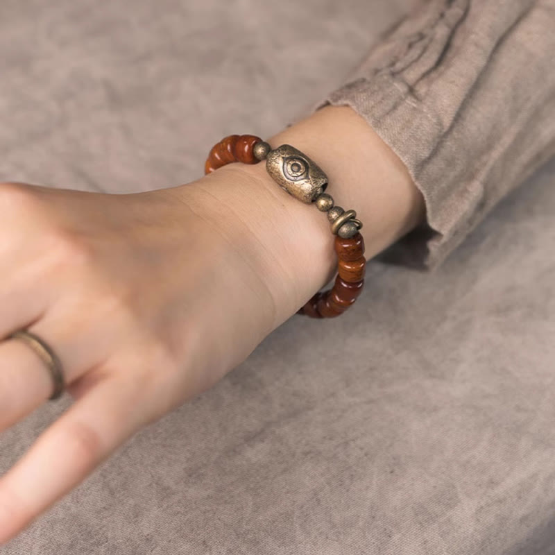 BWOOOH Bone Beads Dzi Shape Copper Cone Pendant Strength Bracelet