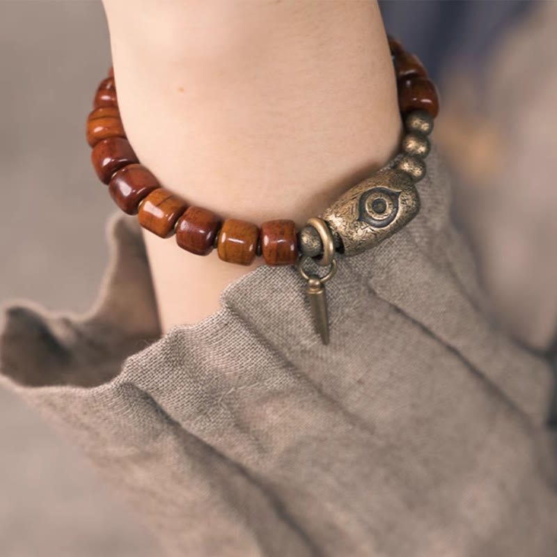 BWOOOH Bone Beads Dzi Shape Copper Cone Pendant Strength Bracelet