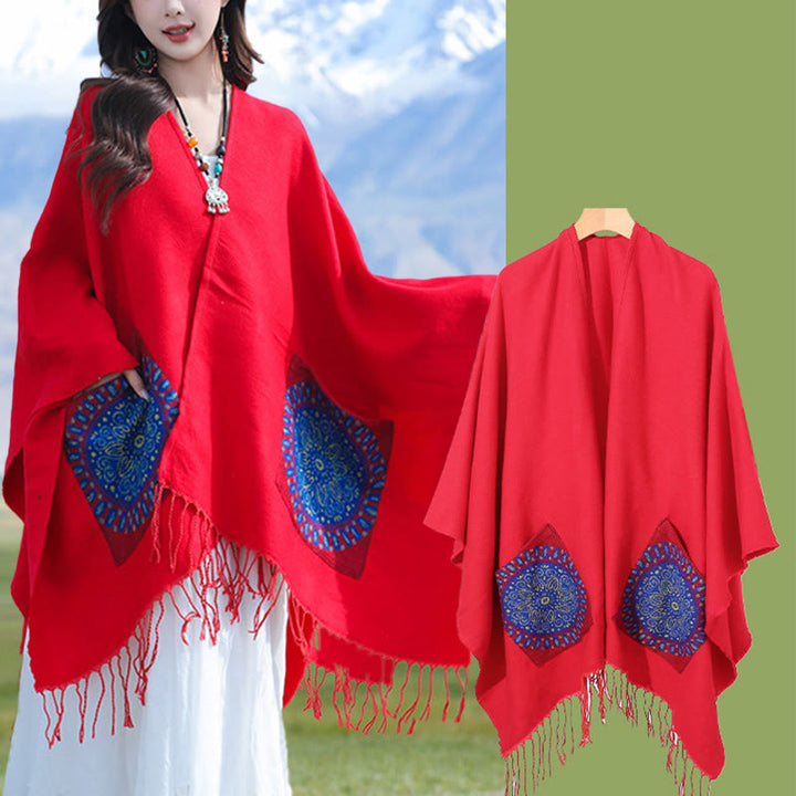 BWOOOH Tibetan Geometric Round Mandala Pattern Tassels Sh