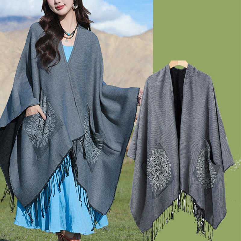 BWOOOH Tibetan Geometric Round Mandala Pattern Tassels Sh
