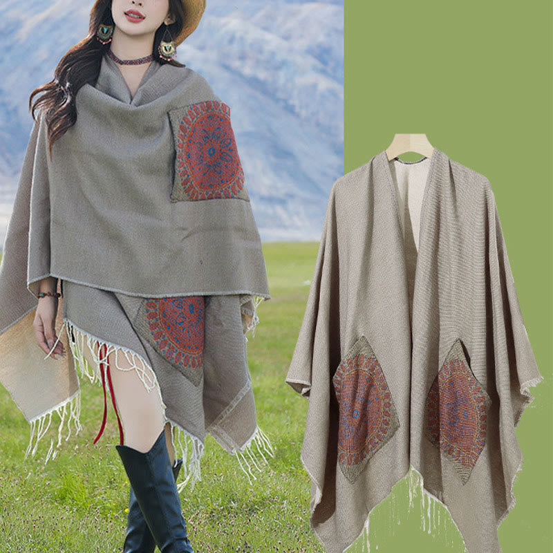BWOOOH Tibetan Geometric Round Mandala Pattern Tassels Sh