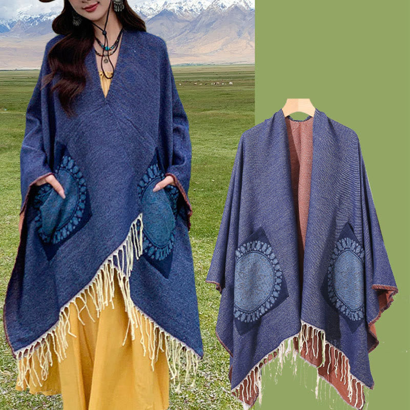 BWOOOH Tibetan Geometric Round Mandala Pattern Tassels Sh