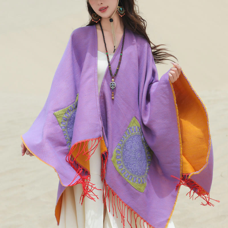 BWOOOH Tibetan Geometric Round Mandala Pattern Tassels Sh