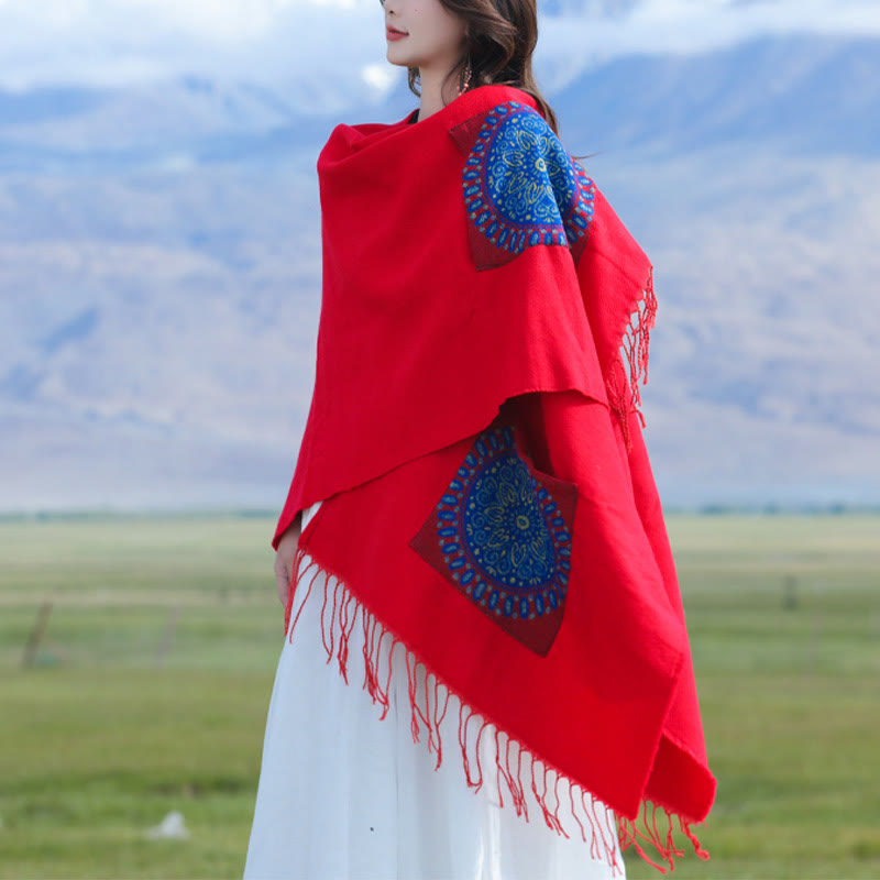 BWOOOH Tibetan Geometric Round Mandala Pattern Tassels Sh