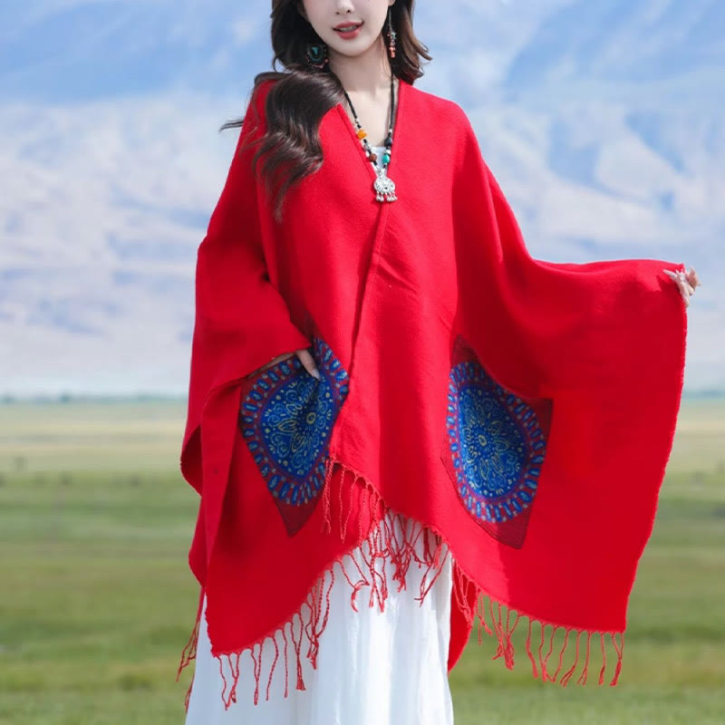 BWOOOH Tibetan Geometric Round Mandala Pattern Tassels Sh