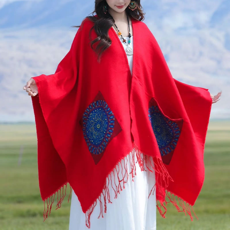 BWOOOH Tibetan Geometric Round Mandala Pattern Tassels Sh