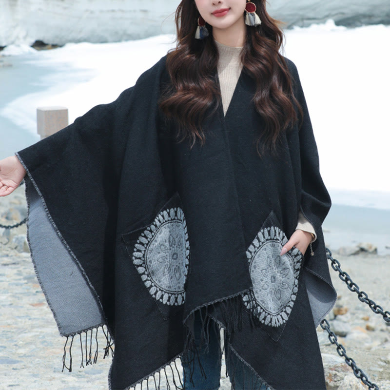 BWOOOH Tibetan Geometric Round Mandala Pattern Tassels Sh
