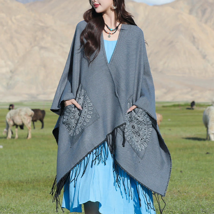 BWOOOH Tibetan Geometric Round Mandala Pattern Tassels Sh