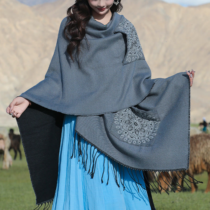 BWOOOH Tibetan Geometric Round Mandala Pattern Tassels Sh
