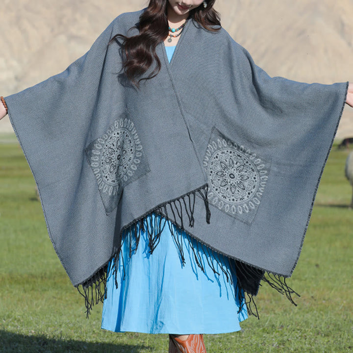 BWOOOH Tibetan Geometric Round Mandala Pattern Tassels Sh