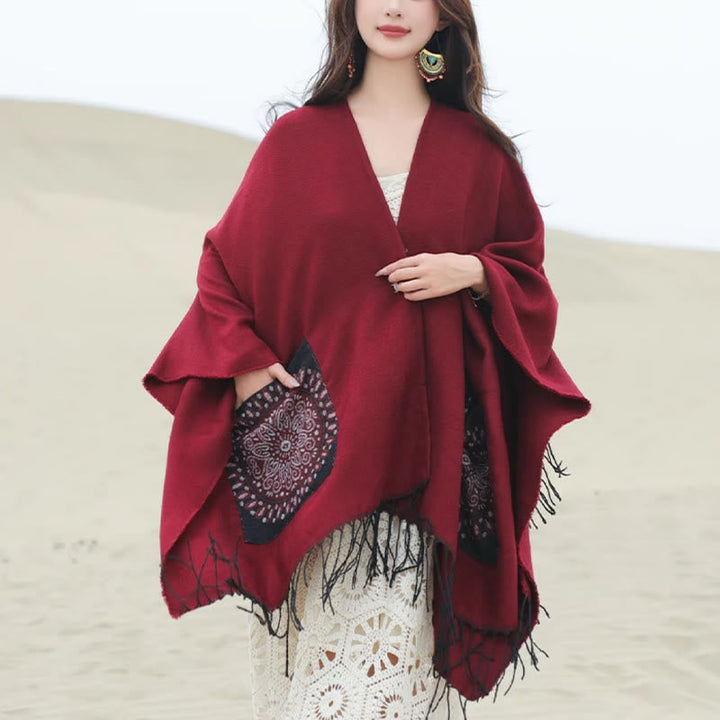 BWOOOH Tibetan Geometric Round Mandala Pattern Tassels Sh