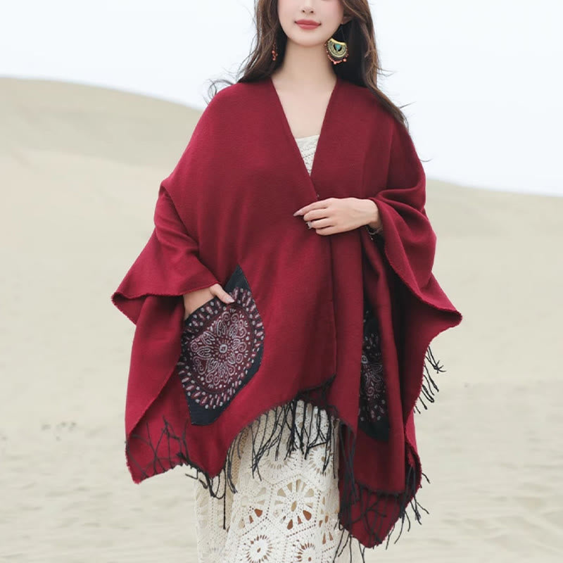 BWOOOH Tibetan Geometric Round Mandala Pattern Tassels Sh