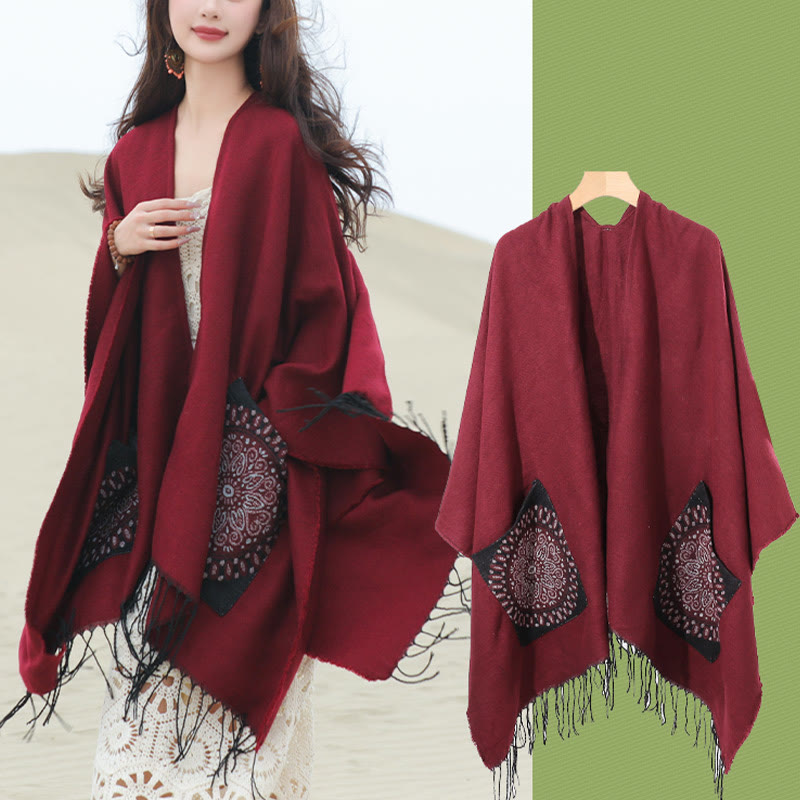 BWOOOH Tibetan Geometric Round Mandala Pattern Tassels Sh