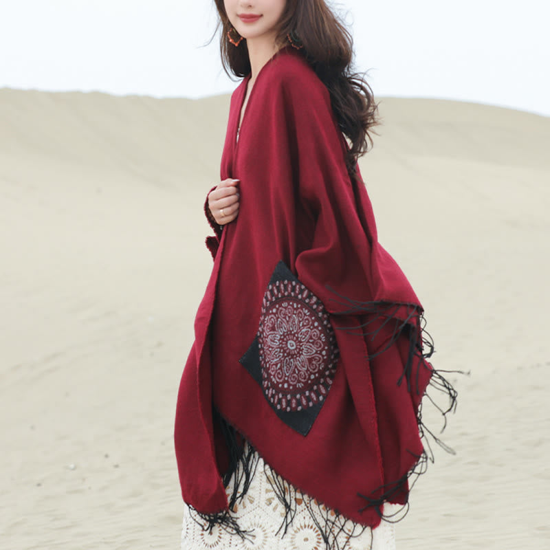 BWOOOH Tibetan Geometric Round Mandala Pattern Tassels Sh