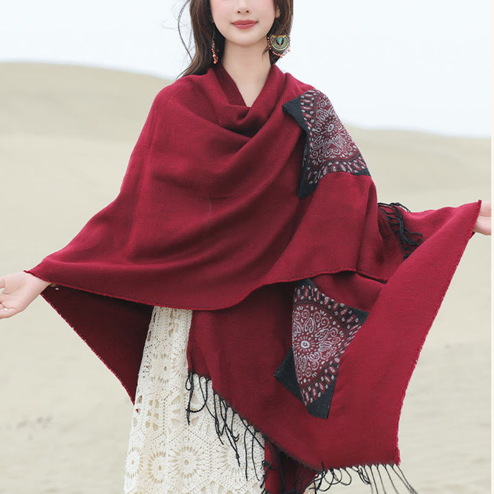 BWOOOH Tibetan Geometric Round Mandala Pattern Tassels Sh