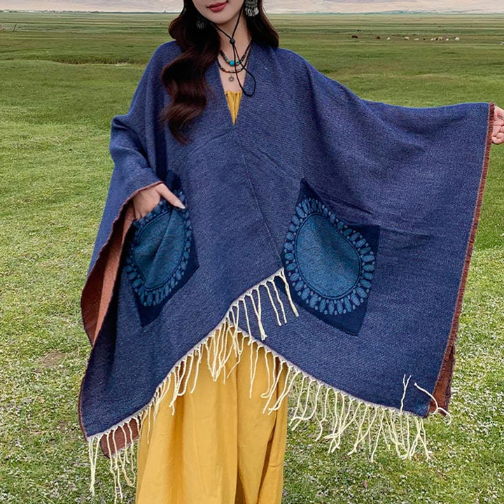 BWOOOH Tibetan Geometric Round Mandala Pattern Tassels Sh