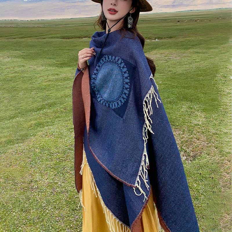 BWOOOH Tibetan Geometric Round Mandala Pattern Tassels Sh