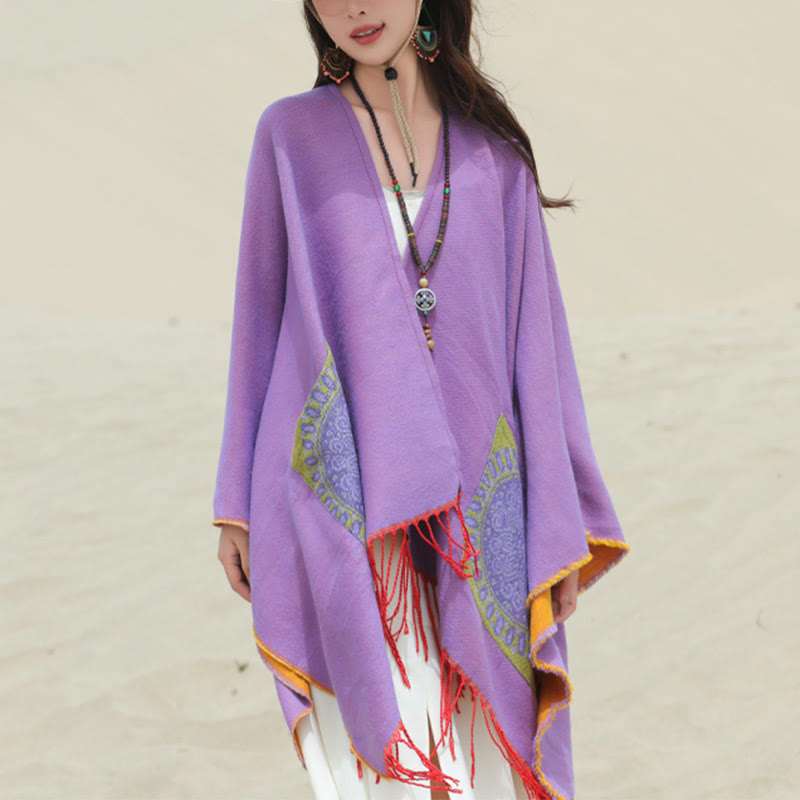 BWOOOH Tibetan Geometric Round Mandala Pattern Tassels Sh