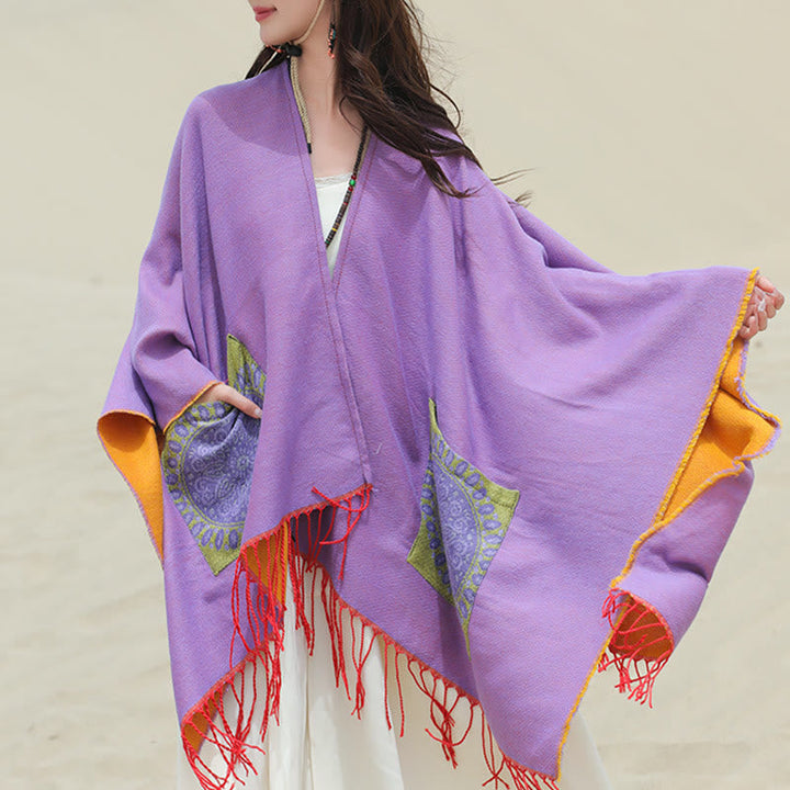 BWOOOH Tibetan Geometric Round Mandala Pattern Tassels Sh
