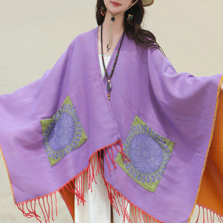 BWOOOH Tibetan Geometric Round Mandala Pattern Tassels Sh