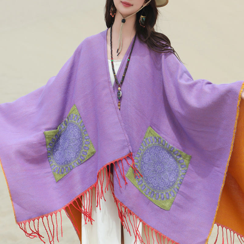 BWOOOH Tibetan Geometric Round Mandala Pattern Tassels Sh