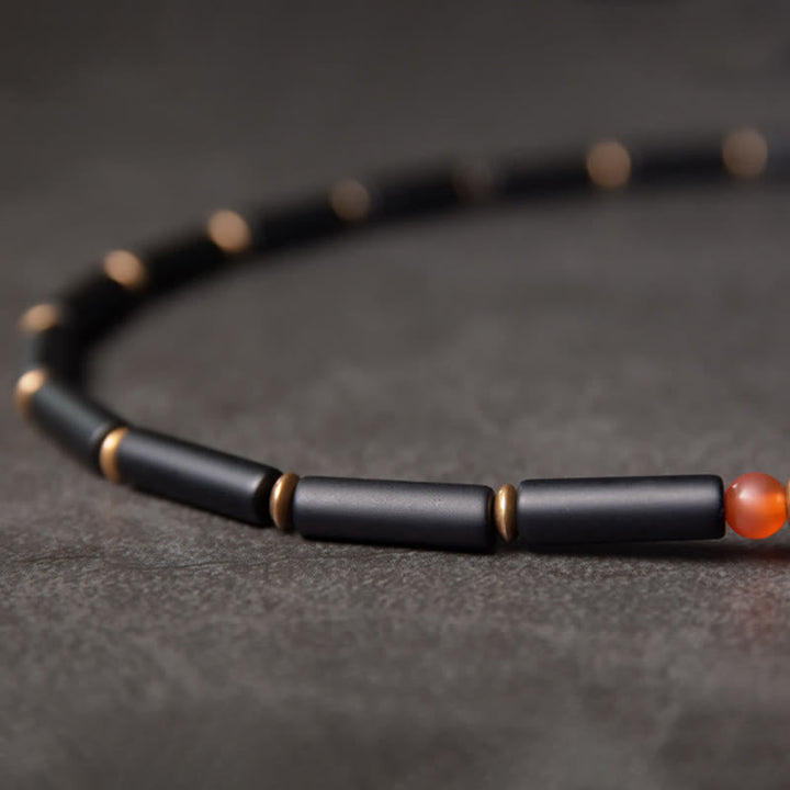 BWOOOH Black Onyx Copper Dzi Bead Cone Pendant Double Wrap Protection Bracelet