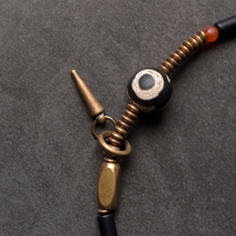 BWOOOH Black Onyx Copper Dzi Bead Cone Pendant Double Wrap Protection Bracelet