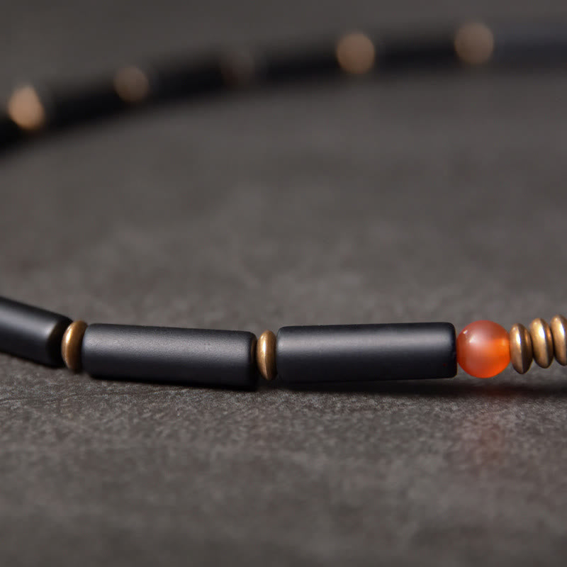 BWOOOH Black Onyx Copper Dzi Bead Cone Pendant Double Wrap Protection Bracelet
