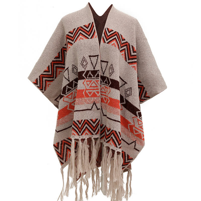 BWOOOH Tibetan Wave Stripe Geometry Tassels Shawl Fall Wi