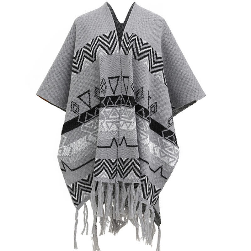 BWOOOH Tibetan Wave Stripe Geometry Tassels Shawl Fall Wi