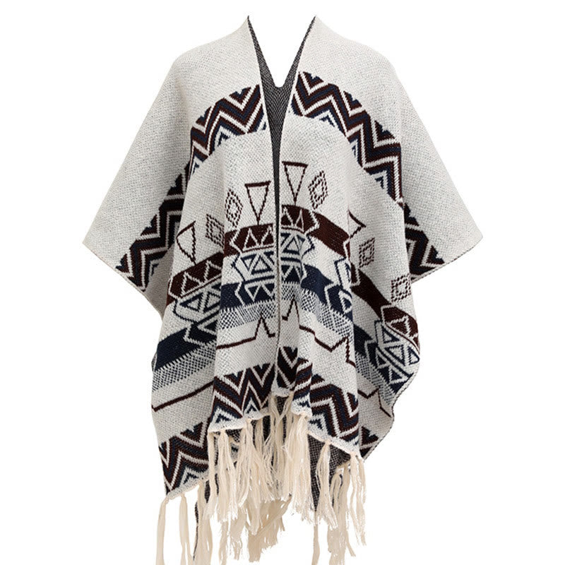 BWOOOH Tibetan Wave Stripe Geometry Tassels Shawl Fall Wi
