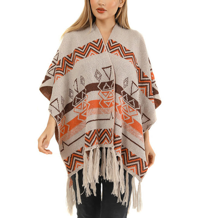 BWOOOH Tibetan Wave Stripe Geometry Tassels Shawl Fall Wi