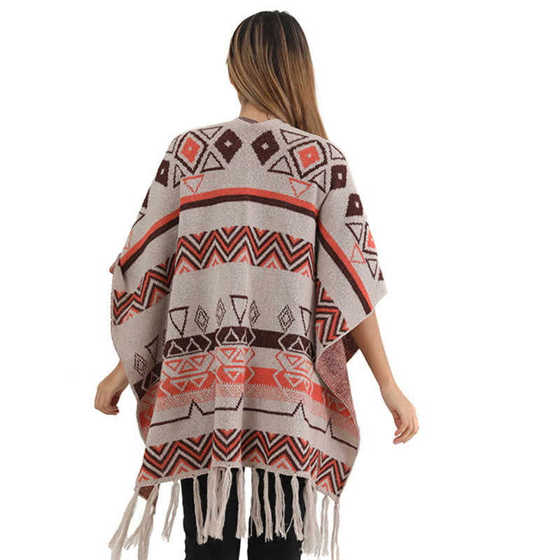 BWOOOH Tibetan Wave Stripe Geometry Tassels Shawl Fall Wi