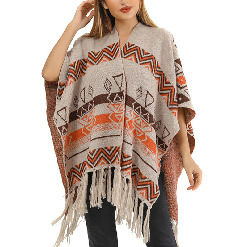 BWOOOH Tibetan Wave Stripe Geometry Tassels Shawl Fall Wi