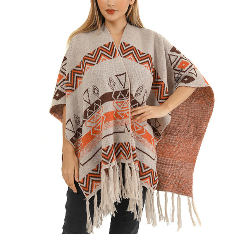 BWOOOH Tibetan Wave Stripe Geometry Tassels Shawl Fall Wi