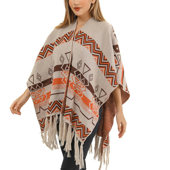 BWOOOH Tibetan Wave Stripe Geometry Tassels Shawl Fall Wi