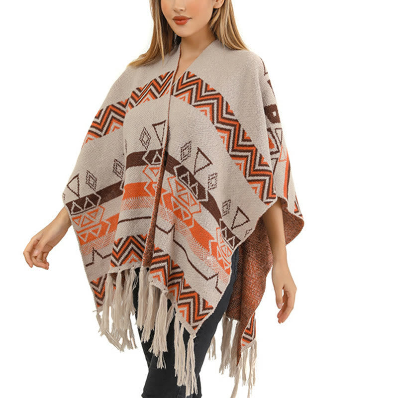 BWOOOH Tibetan Wave Stripe Geometry Tassels Shawl Fall Wi