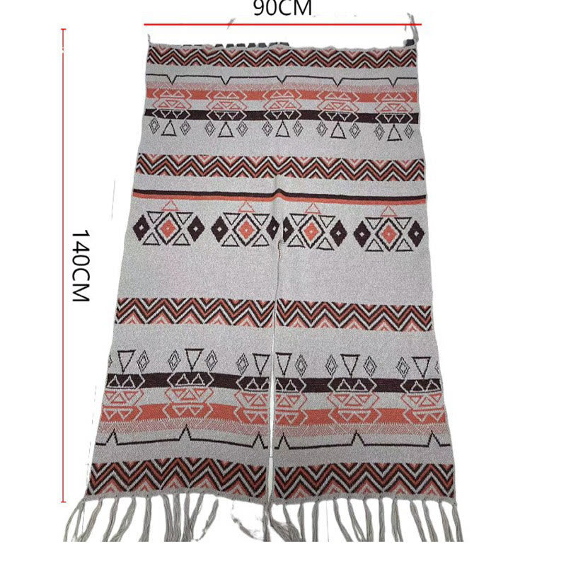 BWOOOH Tibetan Wave Stripe Geometry Tassels Shawl Fall Wi