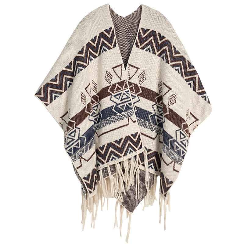 BWOOOH Tibetan Wave Stripe Geometry Tassels Shawl Fall Wi