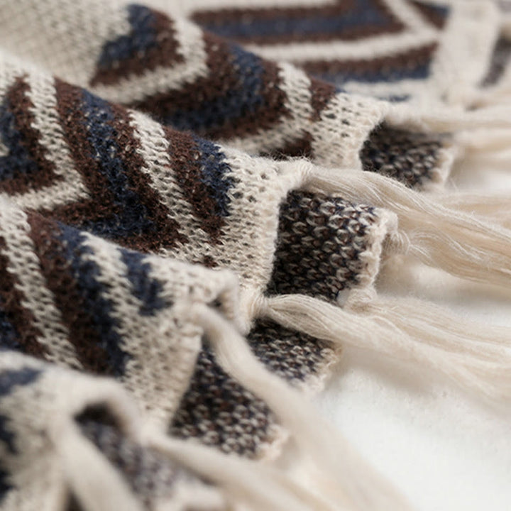 BWOOOH Tibetan Wave Stripe Geometry Tassels Shawl Fall Wi