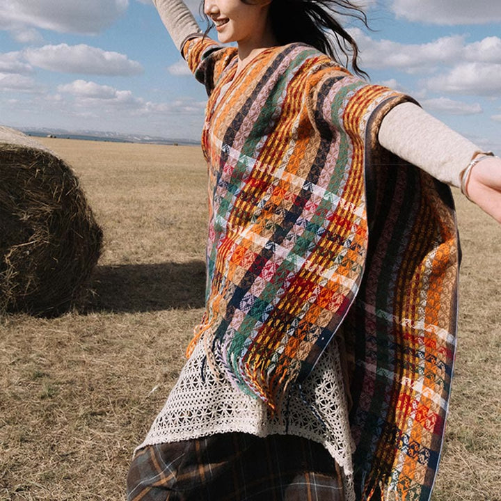 BWOOOH Tibetan Colorful Stripe Geometry Tassels Shawl Fal