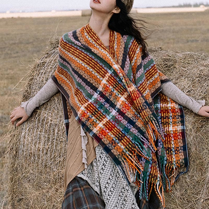 BWOOOH Tibetan Colorful Stripe Geometry Tassels Shawl Fal