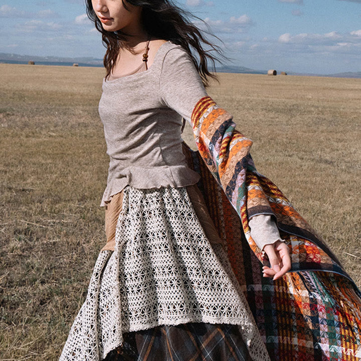 BWOOOH Tibetan Colorful Stripe Geometry Tassels Shawl Fal