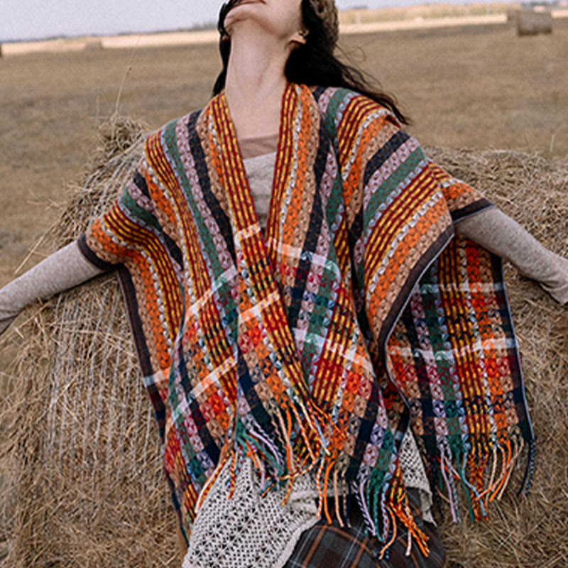 BWOOOH Tibetan Colorful Stripe Geometry Tassels Shawl Fal