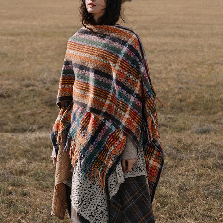 BWOOOH Tibetan Colorful Stripe Geometry Tassels Shawl Fal