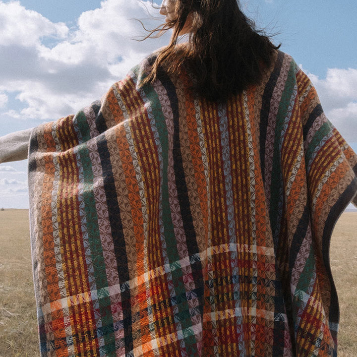 BWOOOH Tibetan Colorful Stripe Geometry Tassels Shawl Fal