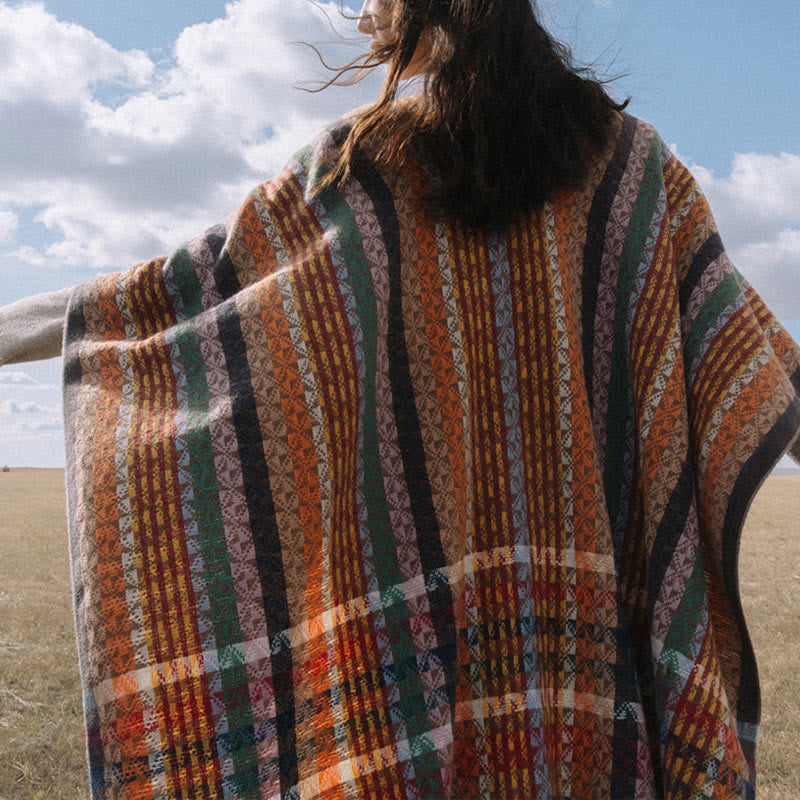 BWOOOH Tibetan Colorful Stripe Geometry Tassels Shawl Fal