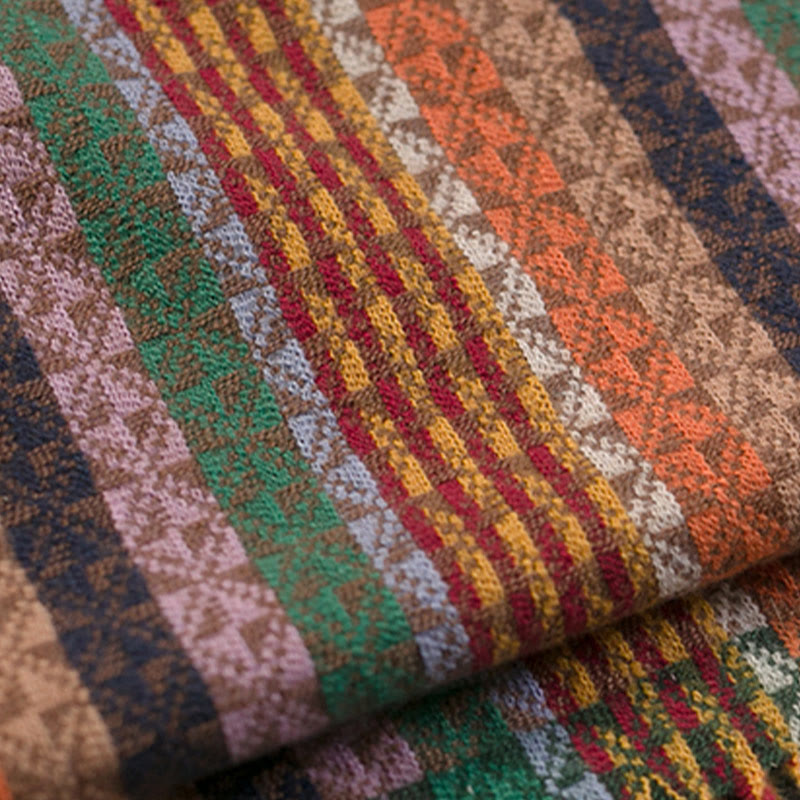 BWOOOH Tibetan Colorful Stripe Geometry Tassels Shawl Fal